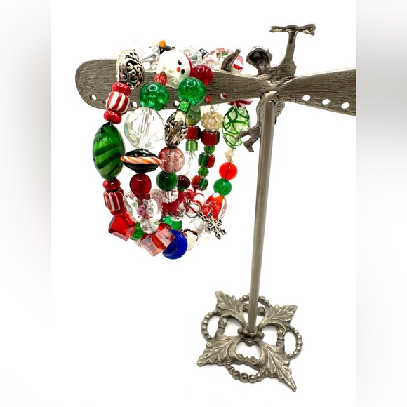 Christmas Beaded Bracelet Wrap Coil Memory Wire Lamp Work Glass Beads Handmade - Picture 4 of 11